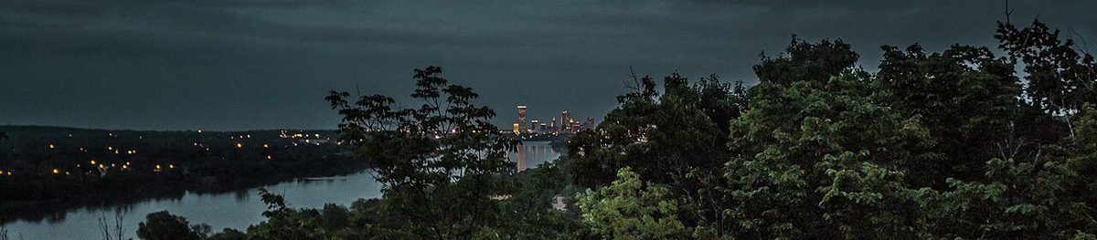 Downtown Tulsa, Oklahoma, lit up at night from Chandler Park